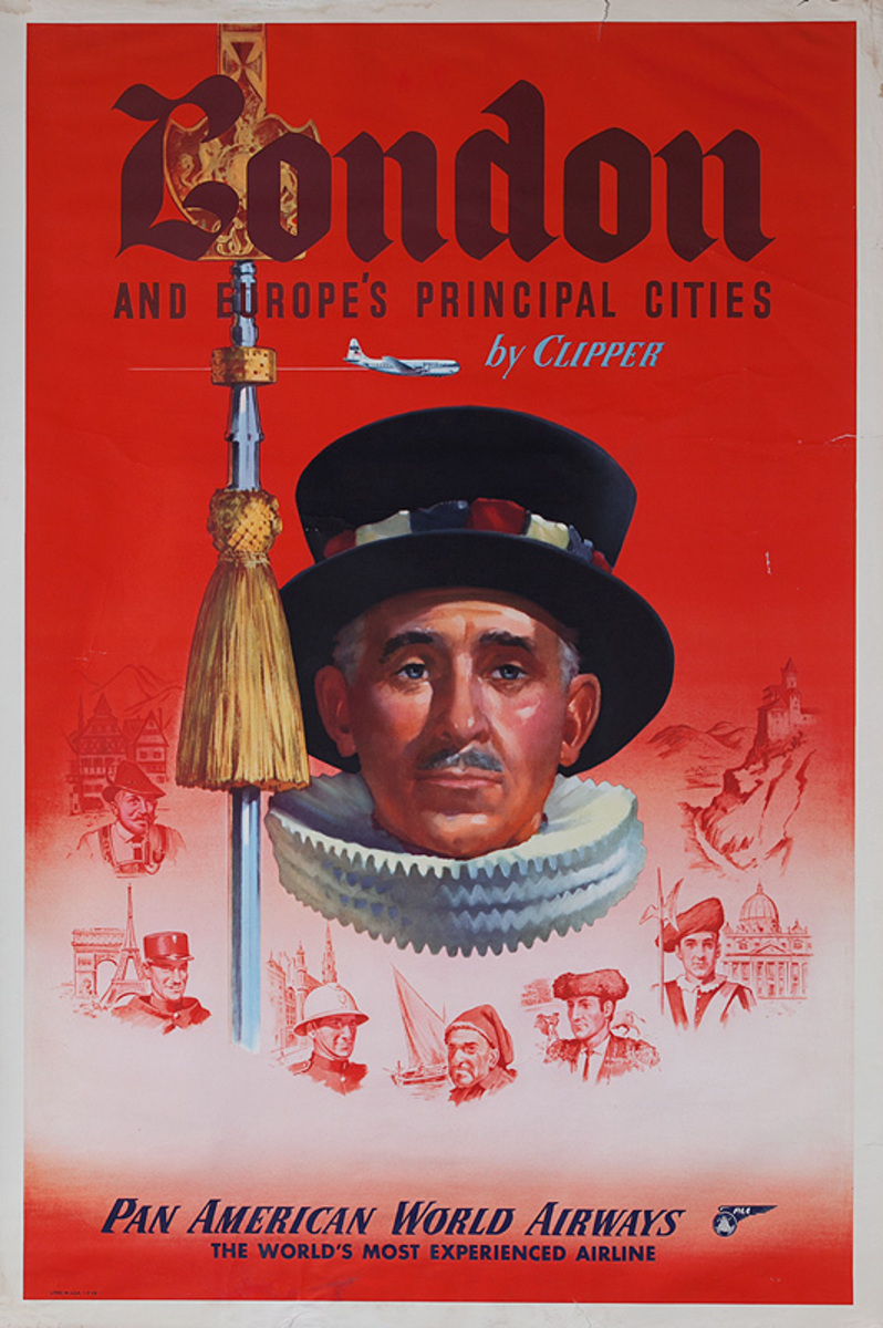 London and Europe's Principal Cities Original Pan Am Travel Poster