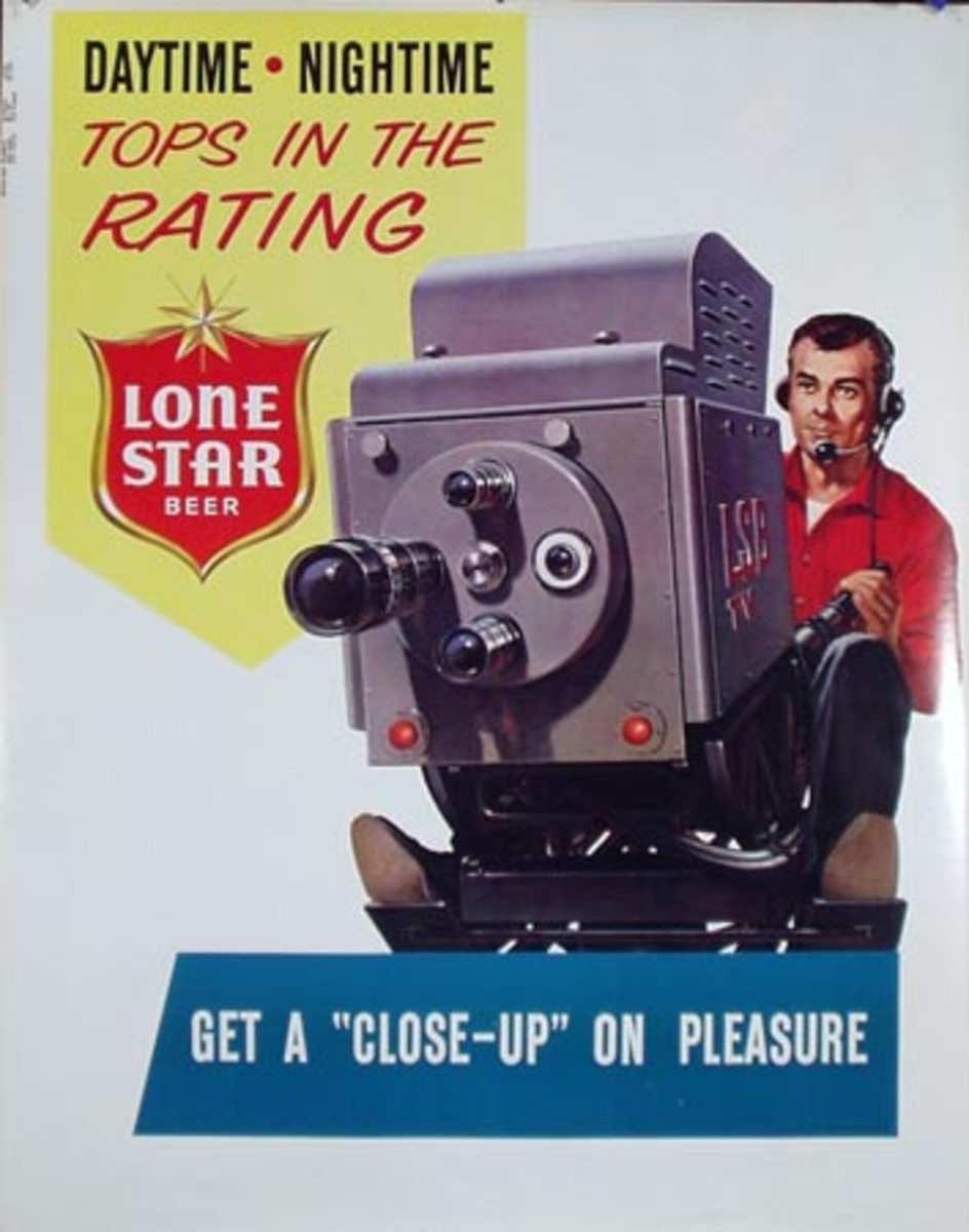 Lone Star Beer Original Advertising Poster TV camera