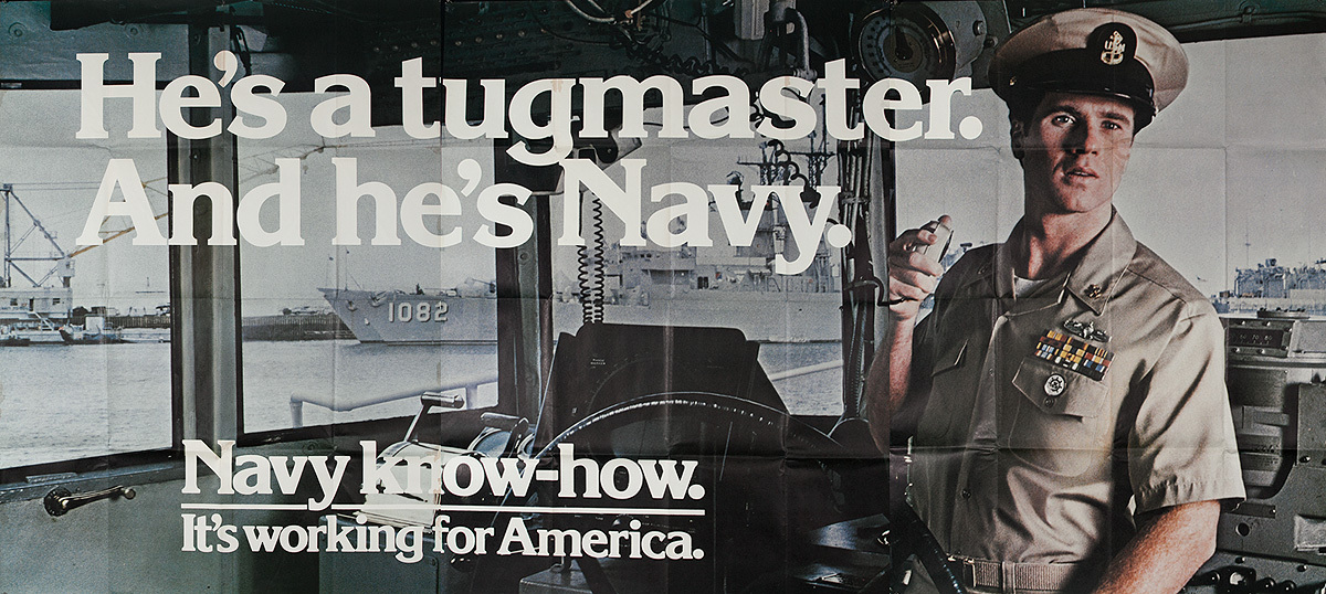 He's A Tugmaster and He's Navy Original Vietnam War Era American Recruiting Poster Billboard