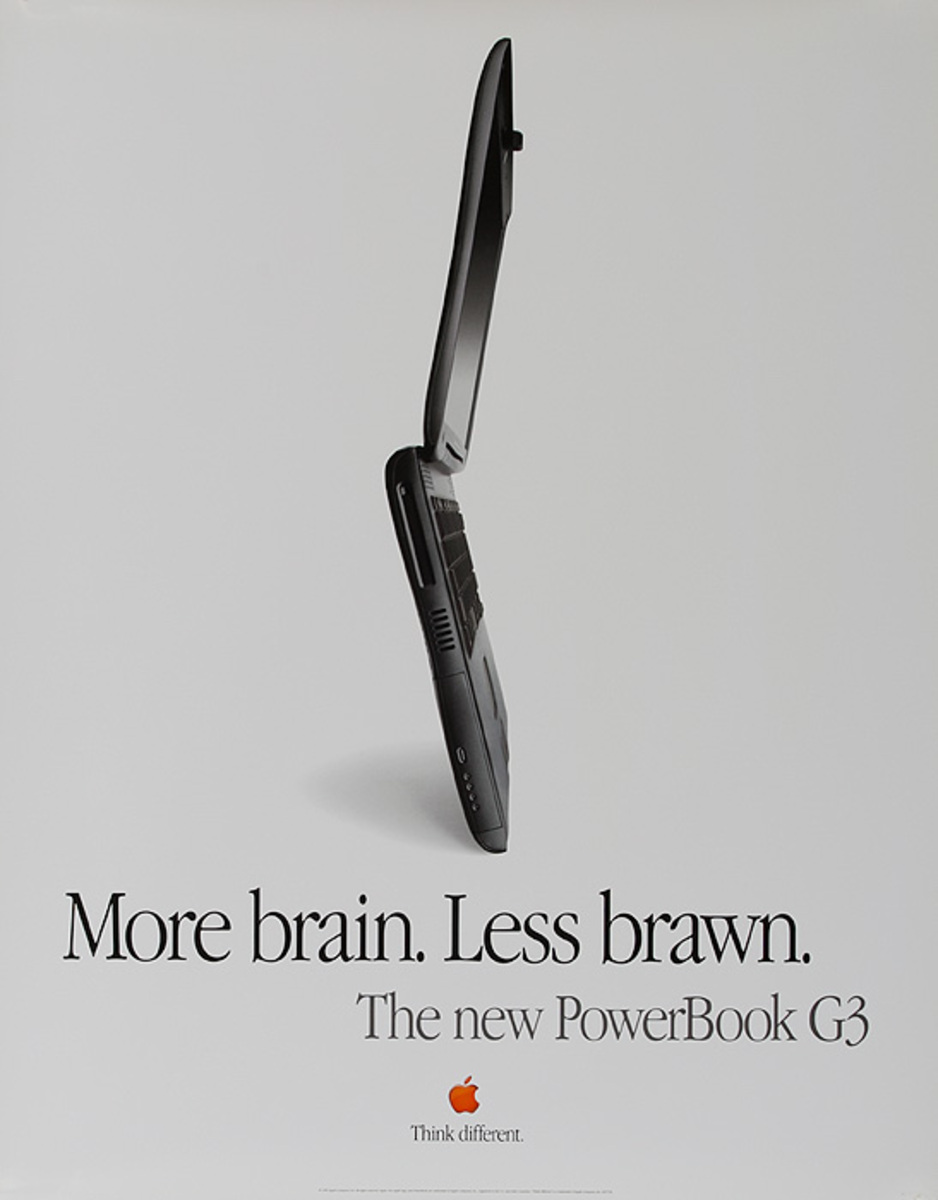 Apple More Brains Less Brawn Original American Laptop Computer Poster