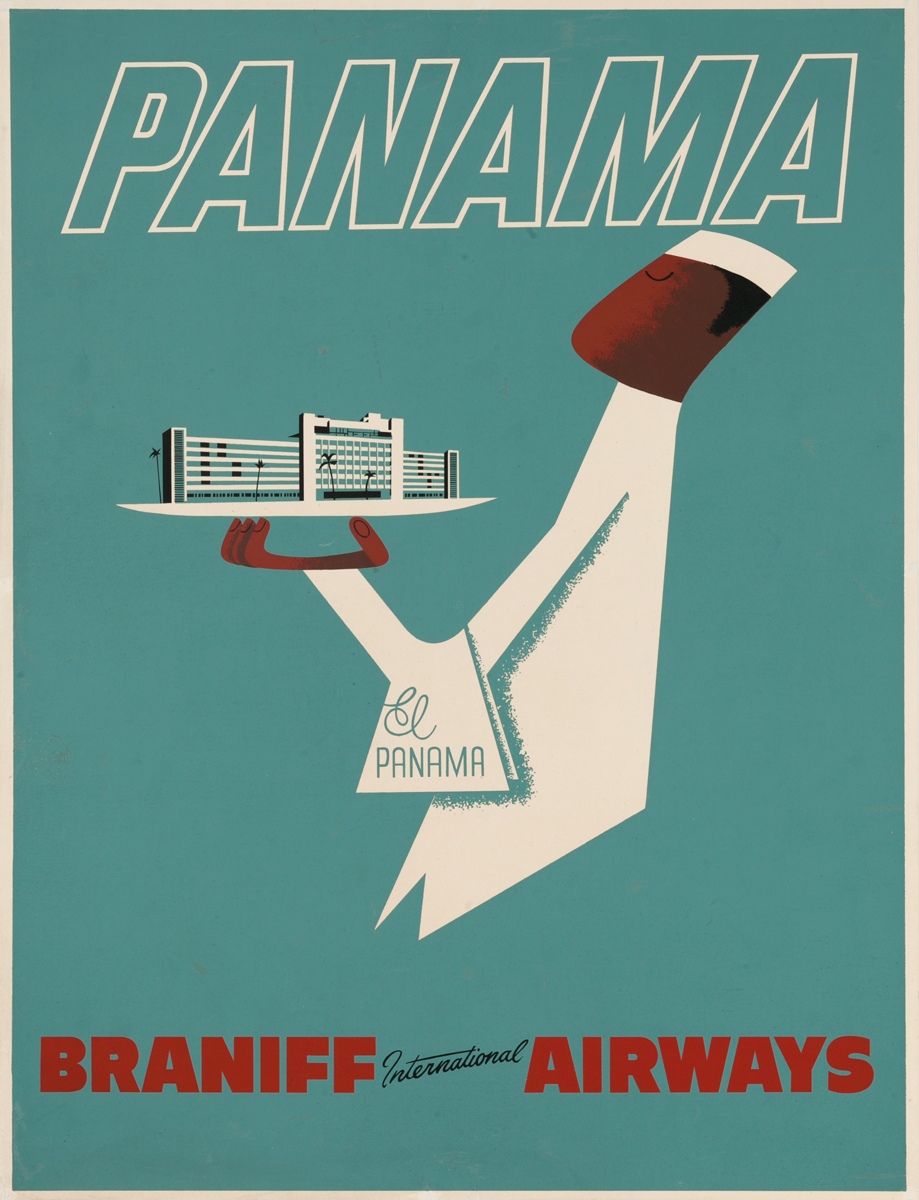 Braniff International Airways Original Travel Poster Panama Waiter