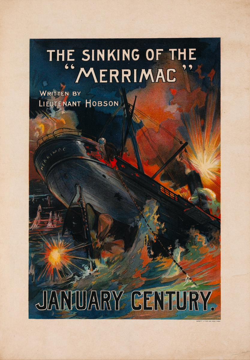 January Century Sinking of the Merrimac Original American Literary Poster