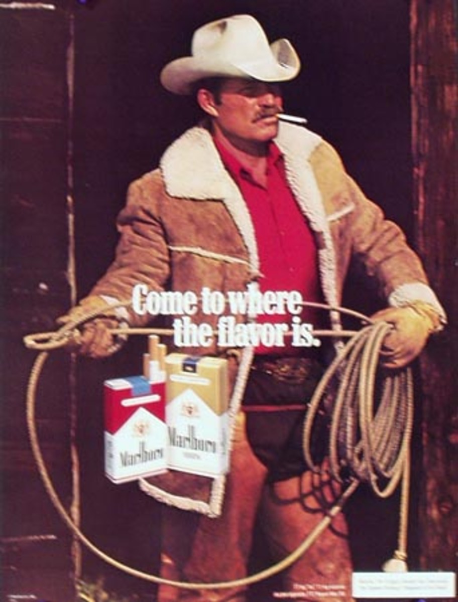 Marlboro Cigarette Cowboy Come to Where the Flavor Is. Original Advertising Poster 