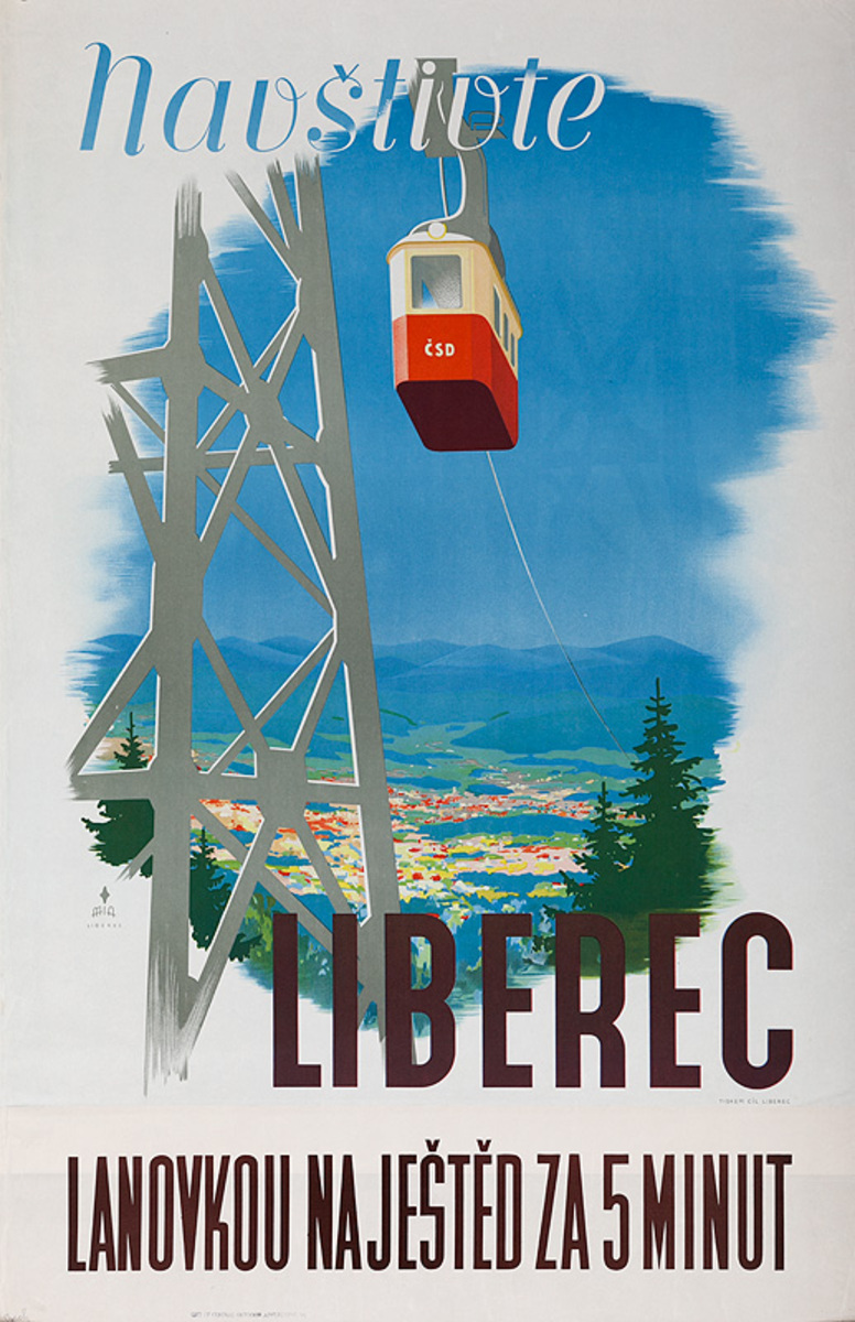 Visit Liberec by Cablecar in 5 Minutes Original Czech Travel Poster