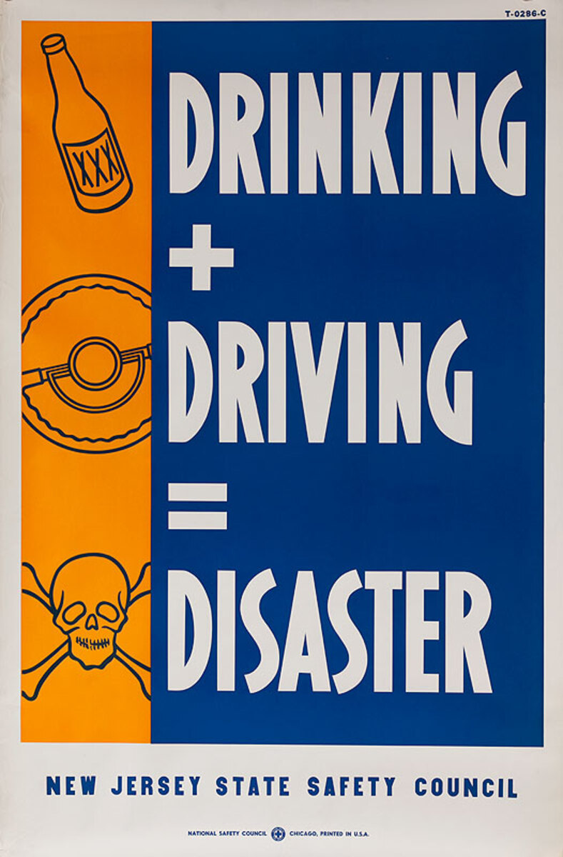 Drinking + Driving = Disaster Original New Jersey State Safety Council Poster