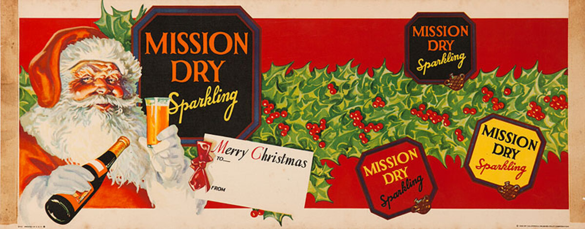 Mission Dry Orange Soda Advertising Poster Santa