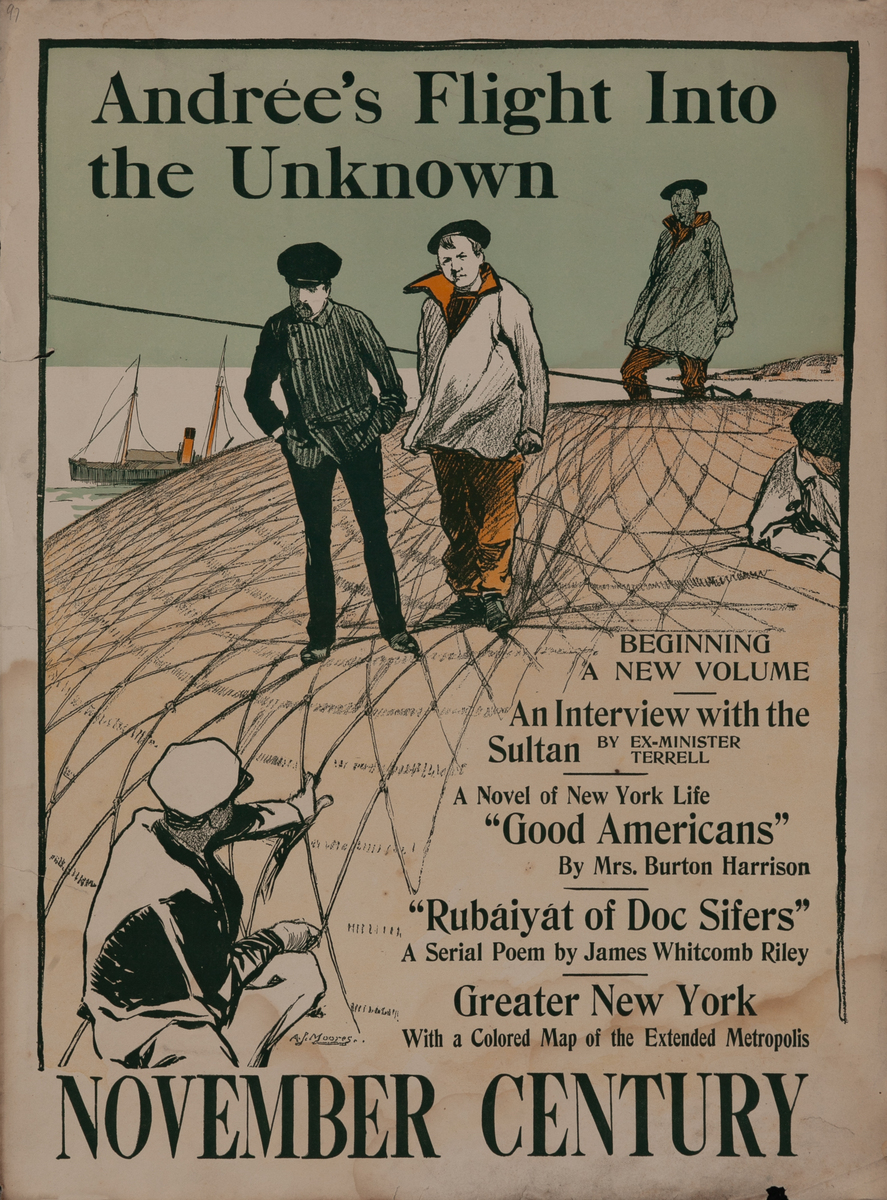 November Century Andree's Flight Into the Unknown Original American Literary Poster