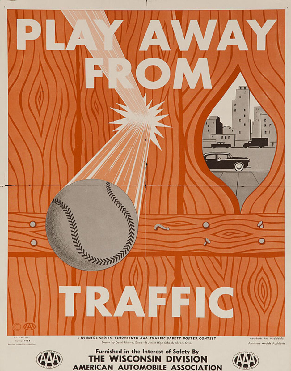 Play Away From Traffic Original AAA Safety Poster