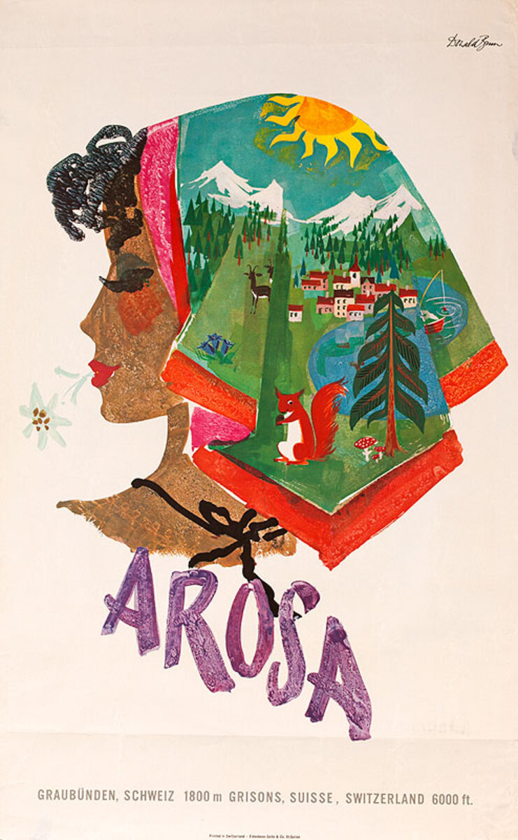 Original Swiss Travel Poster Arosa Woman