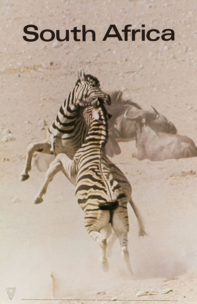 Original South Africa Travel Poster Zebras