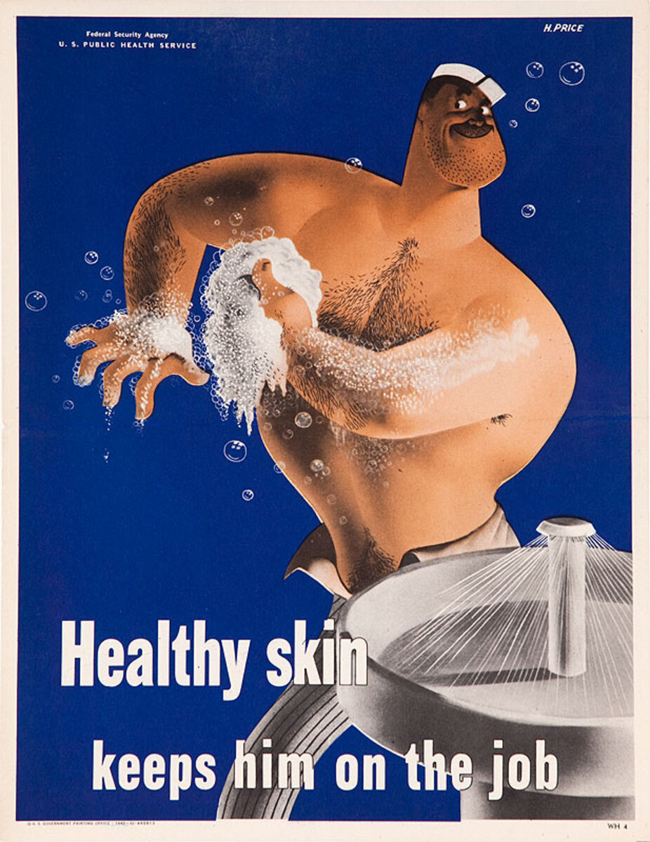 Keep Him on The Job Original WWII Home Front Poster Healthy Skin