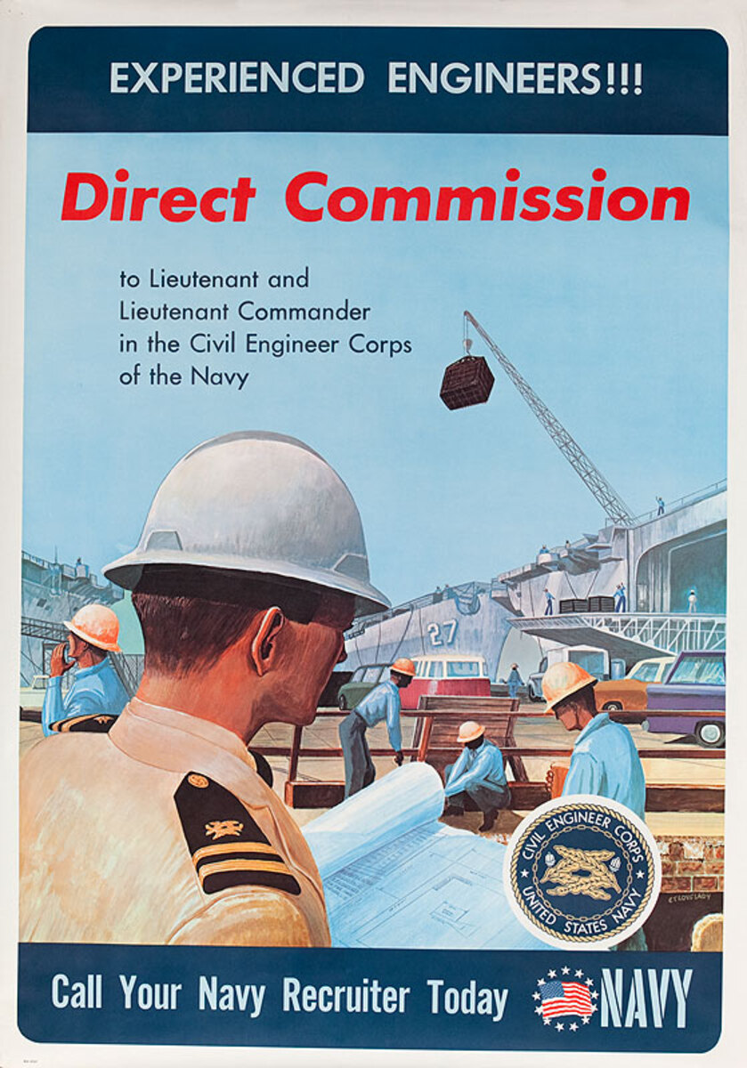 Experienced Engineers ! Direct Comission Call Your Navy Recruiter Today  Original Viet Nam War Recruitig Poster
