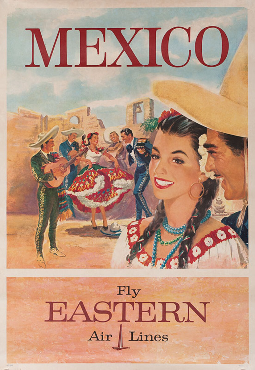 Mexico Fly Eastern Airlines Original Travel Poster dancers