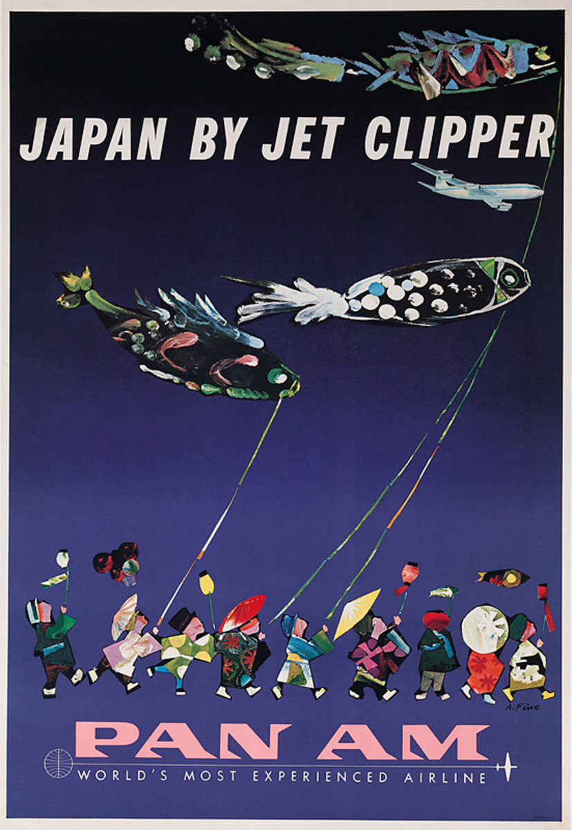 Japan By Jet Clipper Original Pan Am Travel Poster Fish Kites