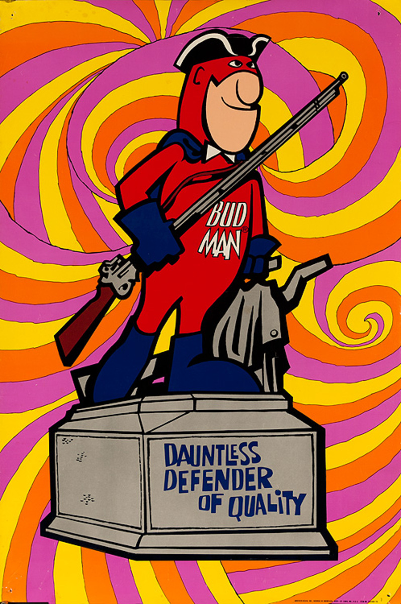 Bud Man Dauntless Defender of Quality Original American Budweiser Beer Poster