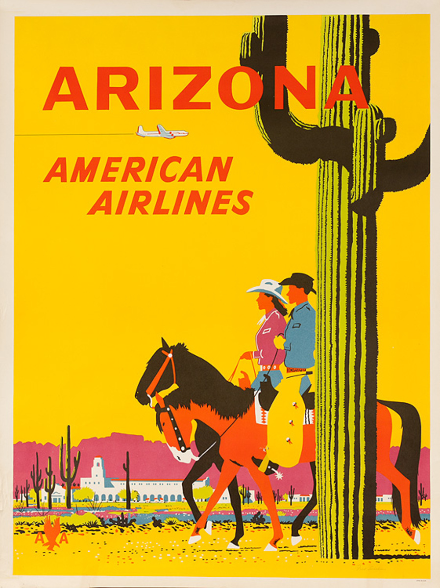 Arizona American Airlines Original Travel Poster Cowboy Couple