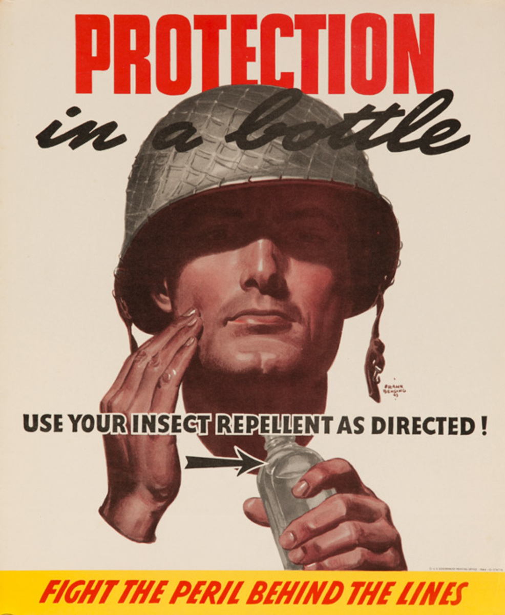 Protection In A Bottle Original American WWII Malaria Health Poster