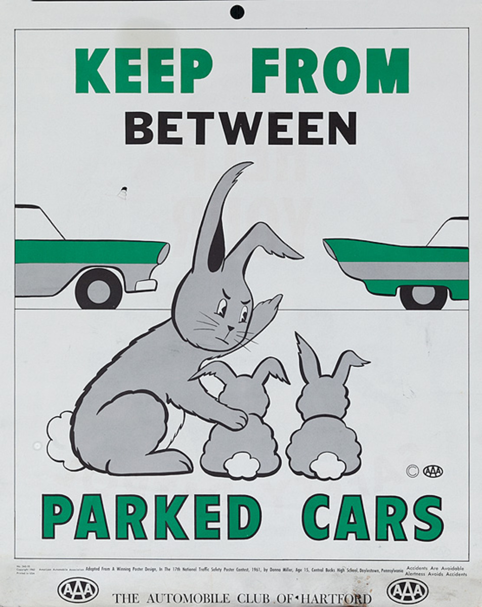 Keep From Between Parked Cars, Original AAA Auto Safety Poster, The Automobile Club of Hartford