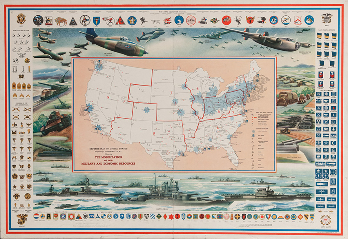 Defense Map of the United States Original WWI Map Poster