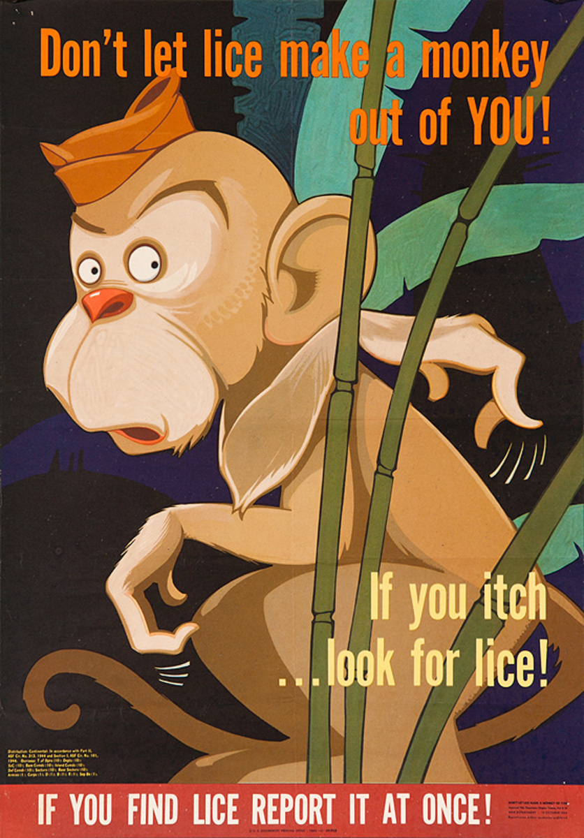 Don't Let Lice Make a Monkey Out of You Original WWII Heath Poster