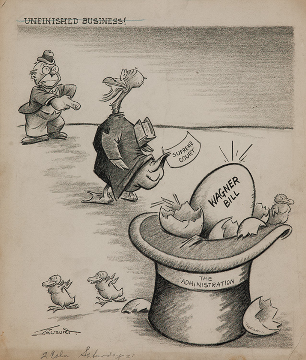 Original Depression Era Political Cartoon Artwork Unfinished Business