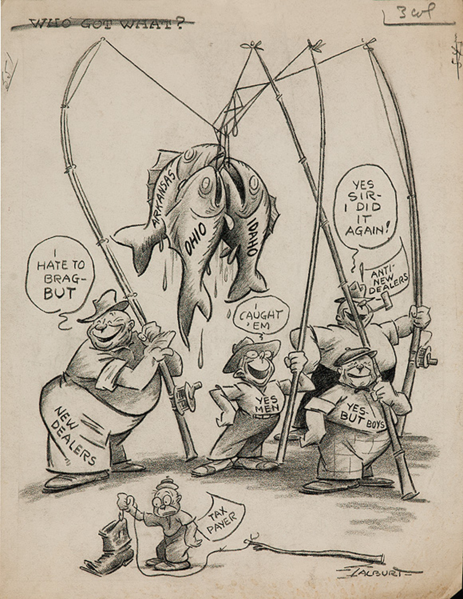 Original Depression Era Political Cartoon Artwork Who Got What