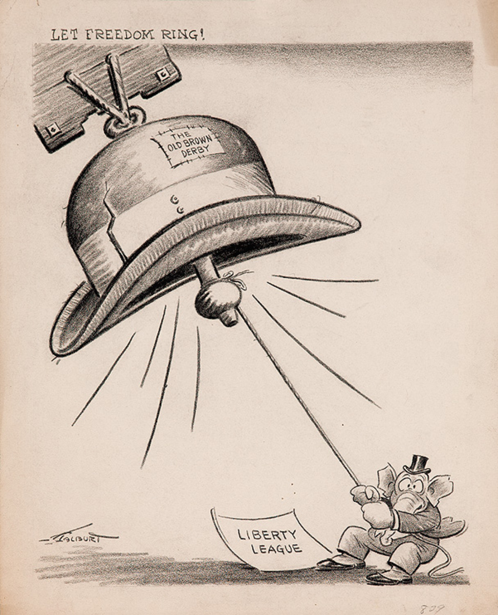 Original Depression Era Political Cartoon Artwork  Let Freedom Ring