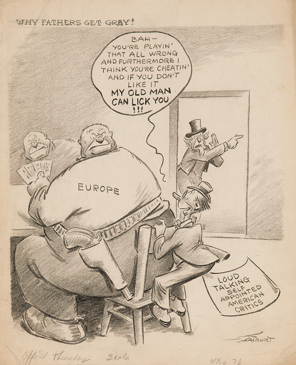 Original Depression Era Political Cartoon Artwork Why Fathers Get Grey