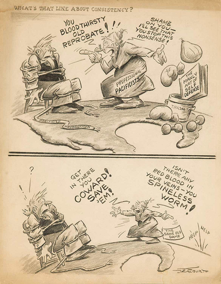 Original Depression Era Political Cartoon Artwork What's That Line About Consistency?