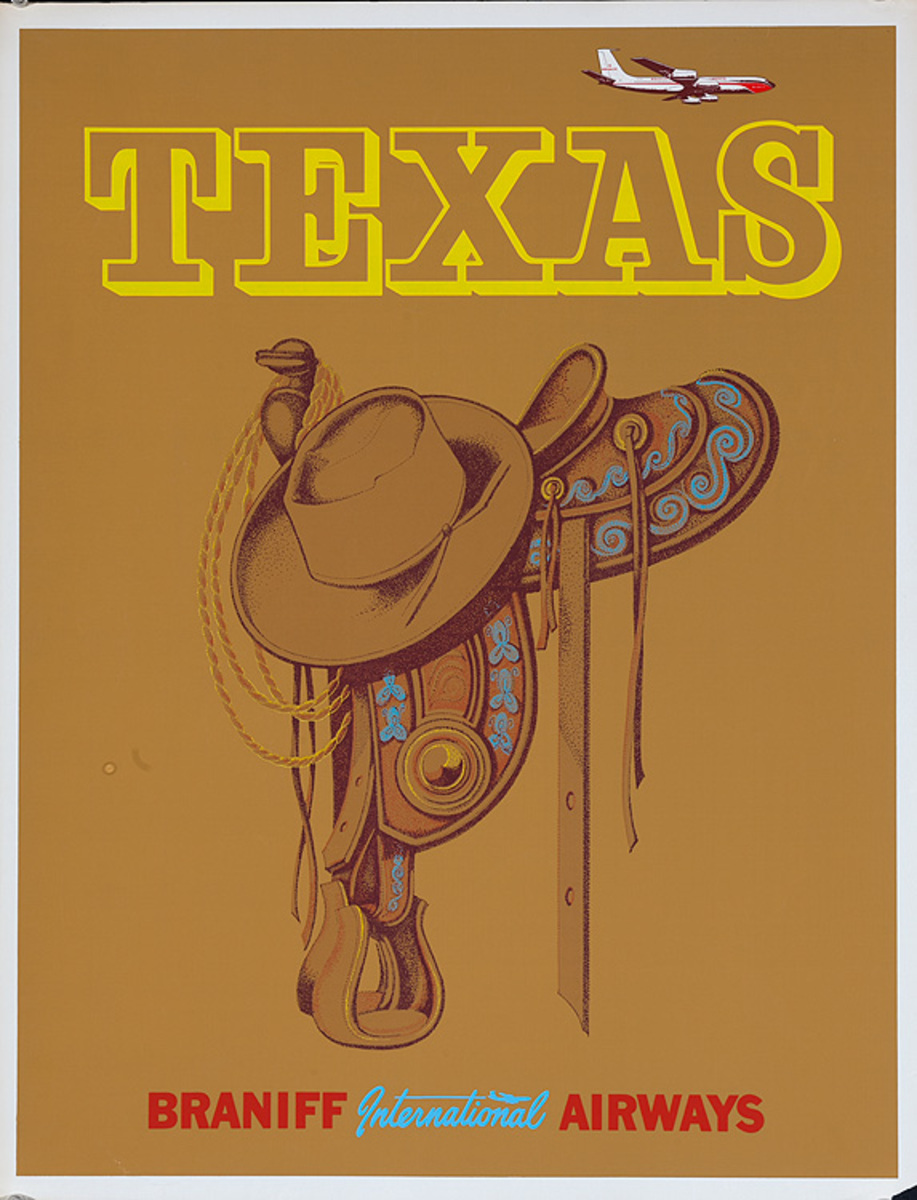 Braniff Airways Texas Saddle Original Travel Poster