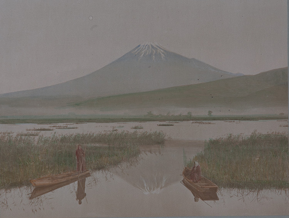 Meiji Era Hand Colored Japanese Albumen Photograph Mt Fuji as Seen From Kashiwarbara