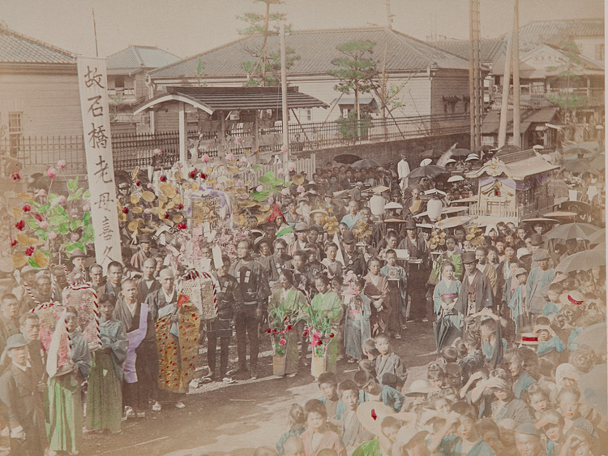 Meiji Era Hand Colored Japanese Albumen Photograph A Funeral Procession