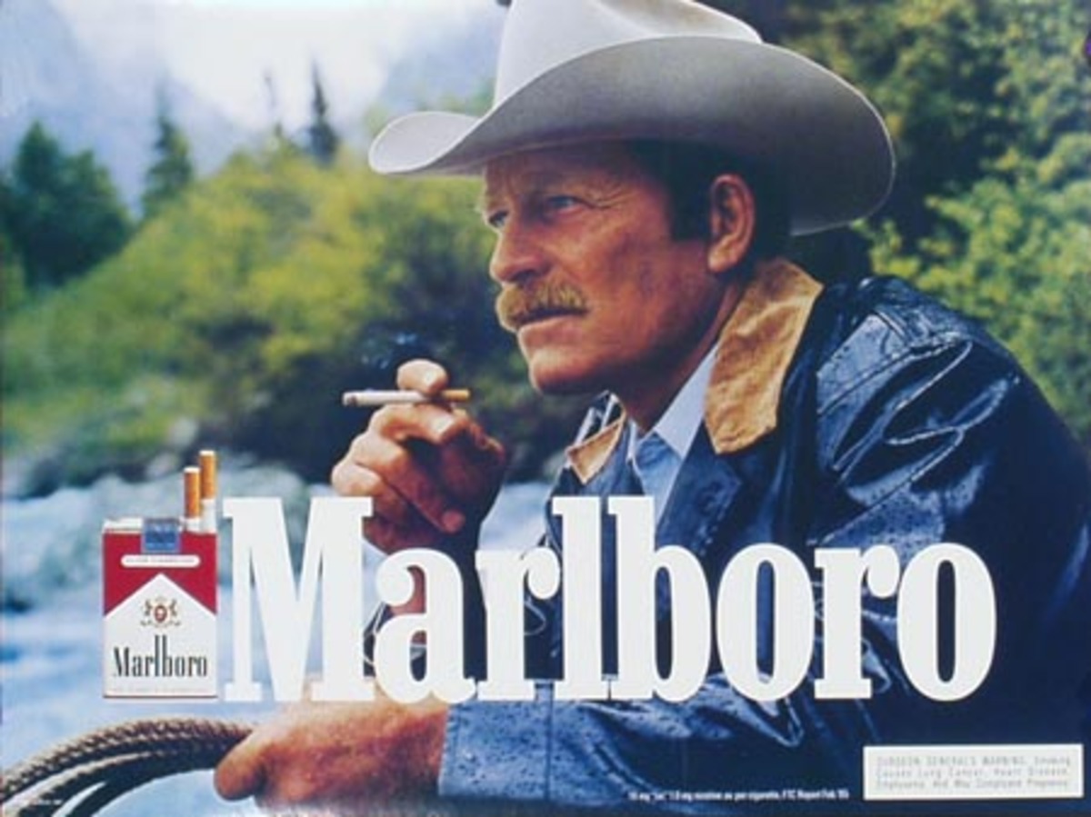 Marlboro Cigarette Cowboy Original Advertising Poster horizontal blue slicker