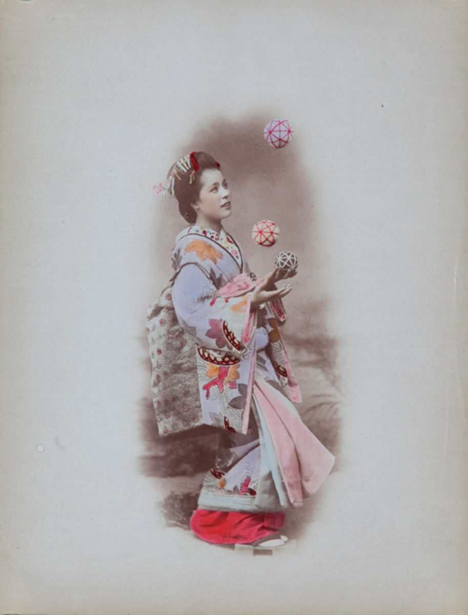 Meiji Era Hand Colored Japanese Albumen Photograph Juggler