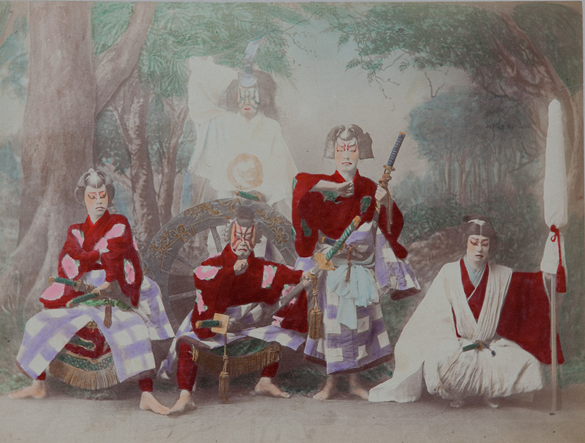 Meiji Era Hand Colored Japanese Albumen Photograph Theatrical Performers