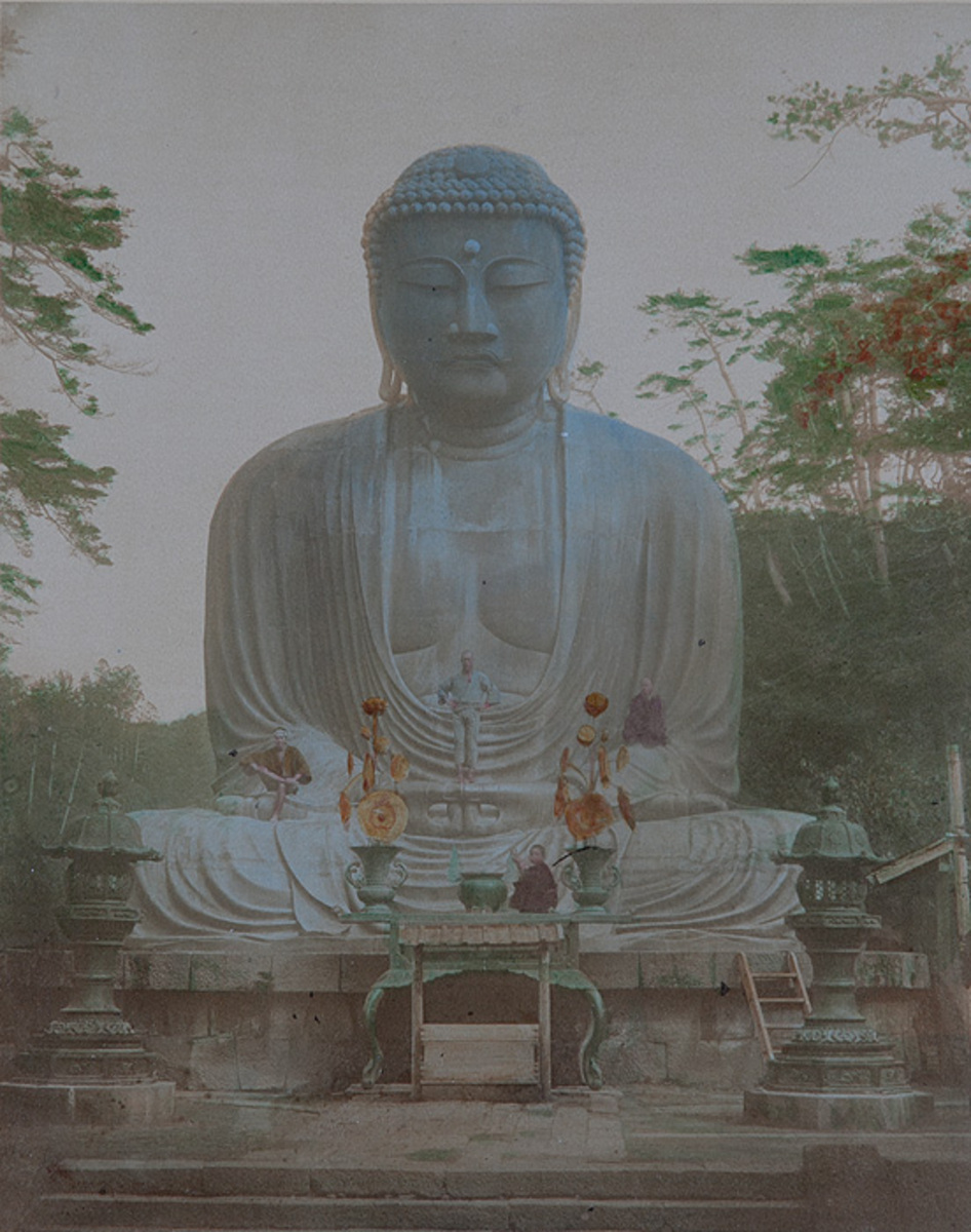Meiji Era Hand Colored Japanese Albumen Photograph The Bronze Buddha of Kamakura