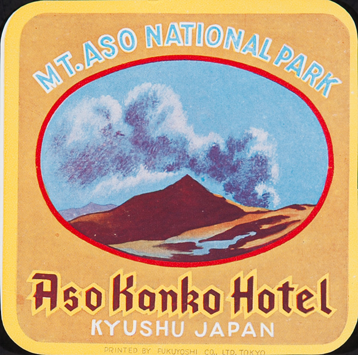 Mt Aso National Park Original Japanese Luggage Label