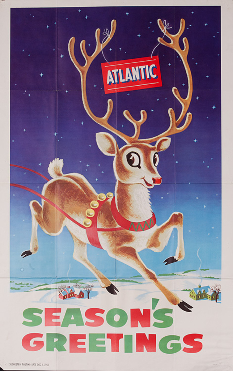 Season's Greetings Original Atlantic Oil Reindeer Poster