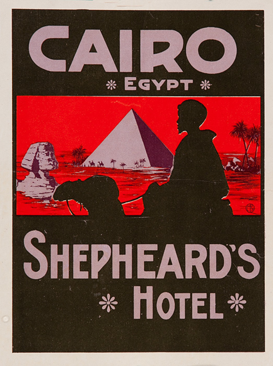 Cairo Egypt Shepheard's Hotel Luggage Label