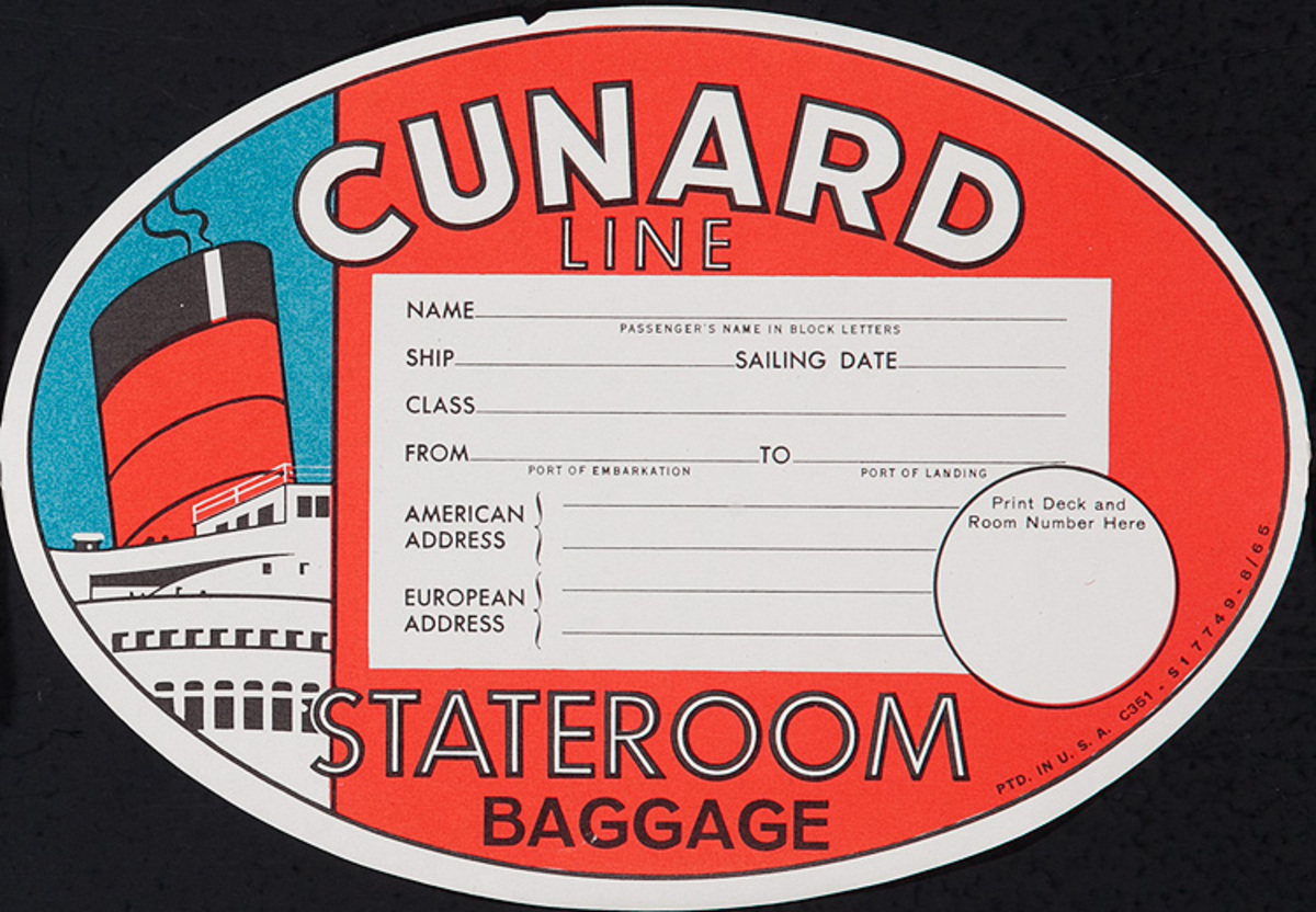 Cunard Line Stateroom Baggage Lugage Label