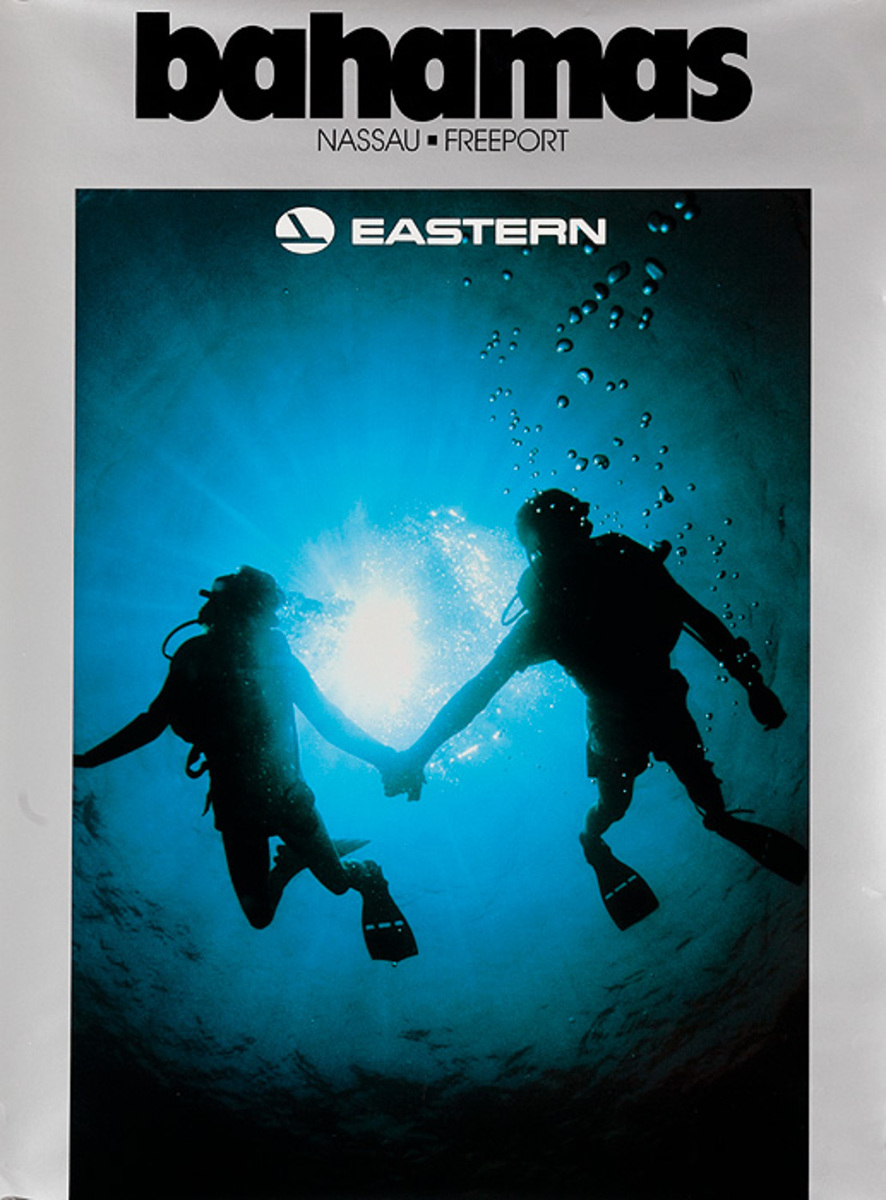 Bahamas Eastern Airline Travel Poster Scuba Divers