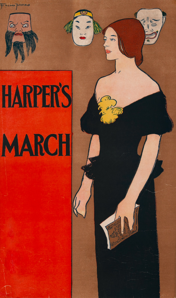 Harper's March Original American Literary Poster, woman with masks