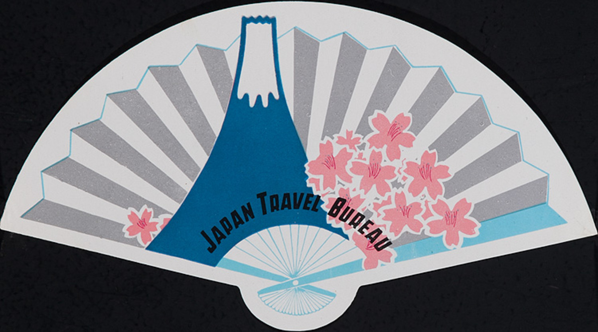 Japan Travel Bureau Original Die Cut Luggage Label Mt Fuji Fan