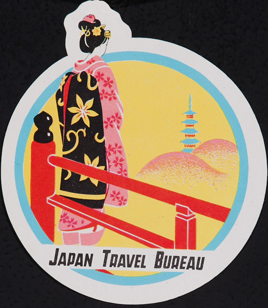 Japan Travel Bureau Original Die Cut Luggage Label Kimono