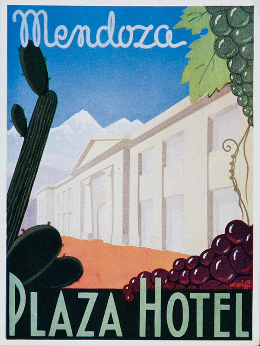 Mendoza Argentina Plaza Hotel Luggage Label