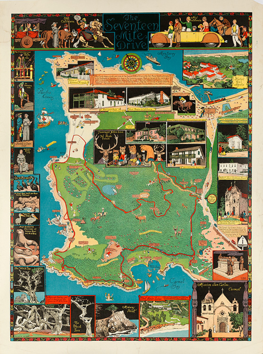 The Seventeen Mile Drive Original Jo Mora California Travel Map Carte Poster