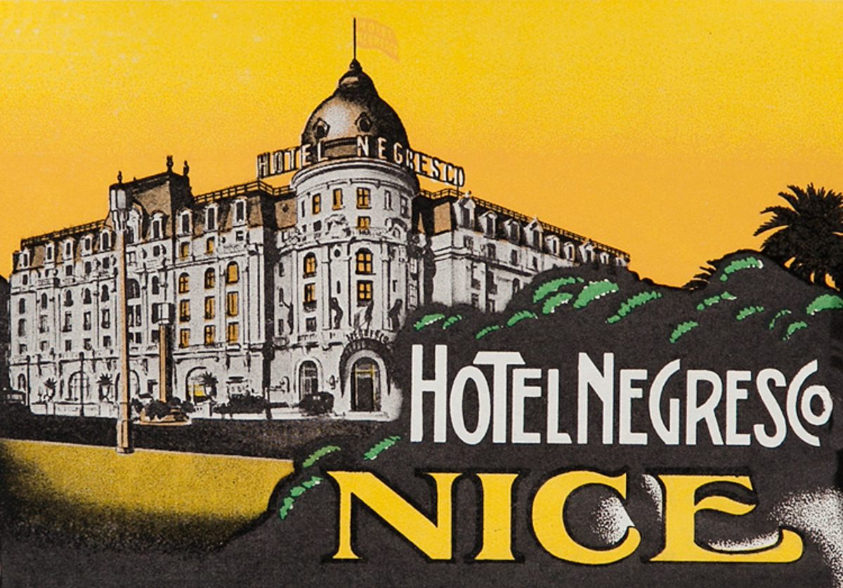 Hotel Negresco Nice Original French Luggage Label