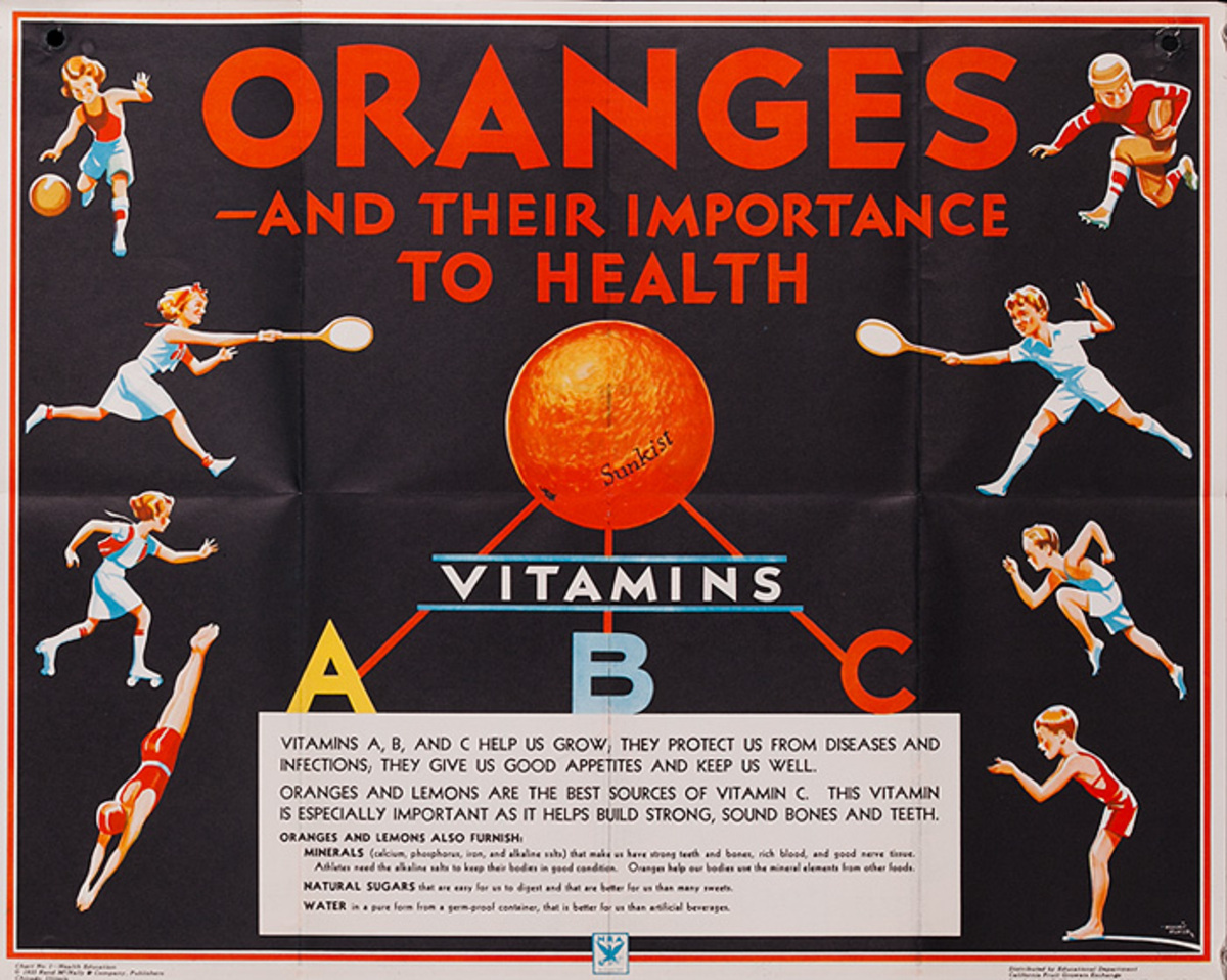 Oranges and Their Importance to Health Vitamins A B C Original Education Poster