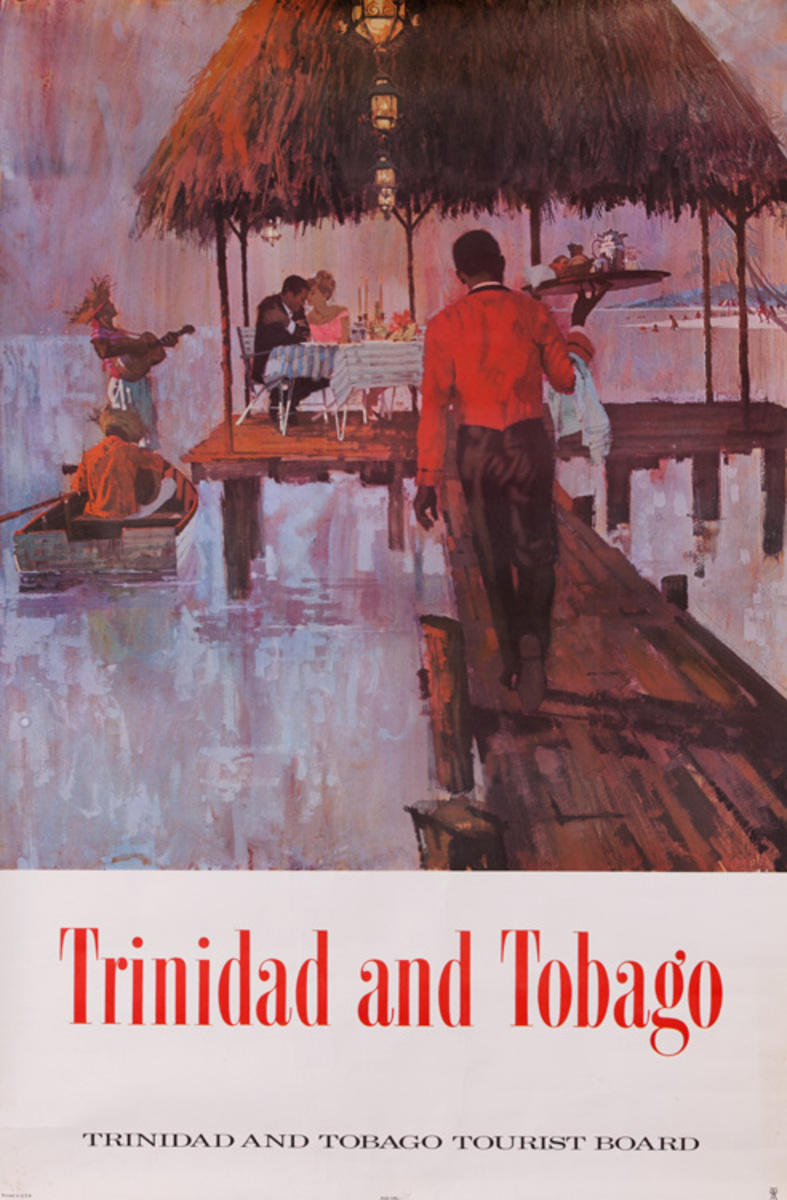 Original Trinidad and Tobago Travel Poster waiter