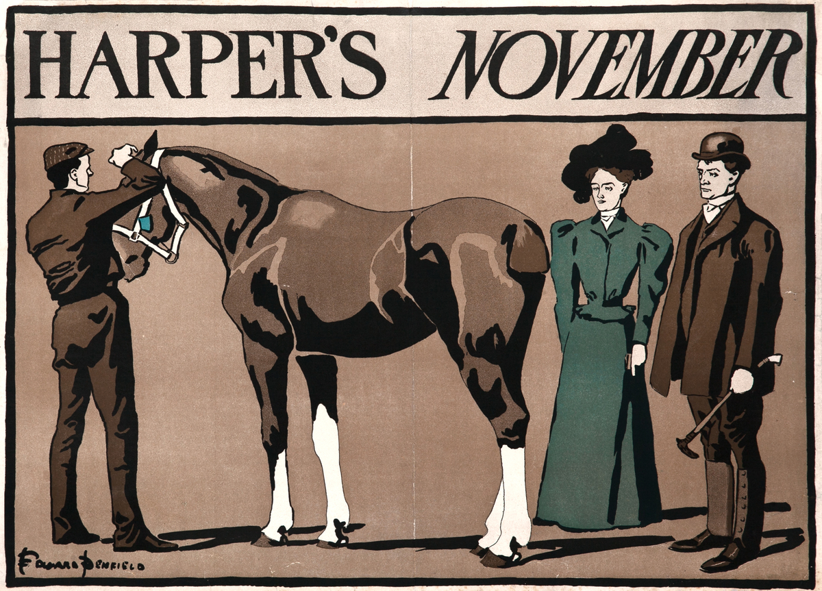 Harper's November Original American Literary Poster horse with groom